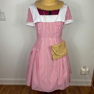 Vintage Inspired Square Neckline/Collar with Yoke Skirt Midi Dress